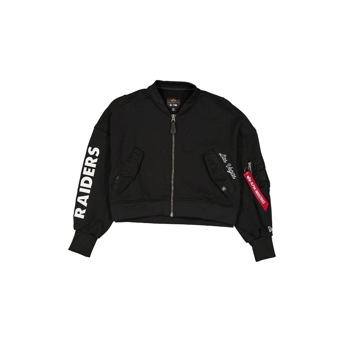 Alpha Industries x Las Vegas Raiders Black Women's Full Zip Cropped Fleece Jacket