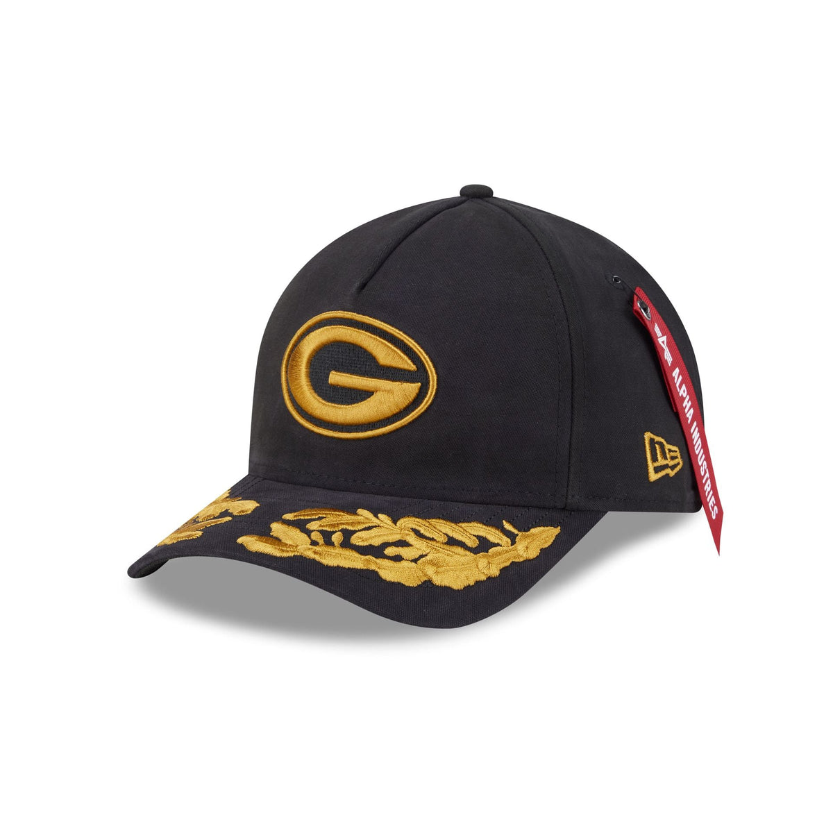 Alpha Industries x Green Bay Packers Black 9FORTY M-Crown A-Frame Snapback Hat