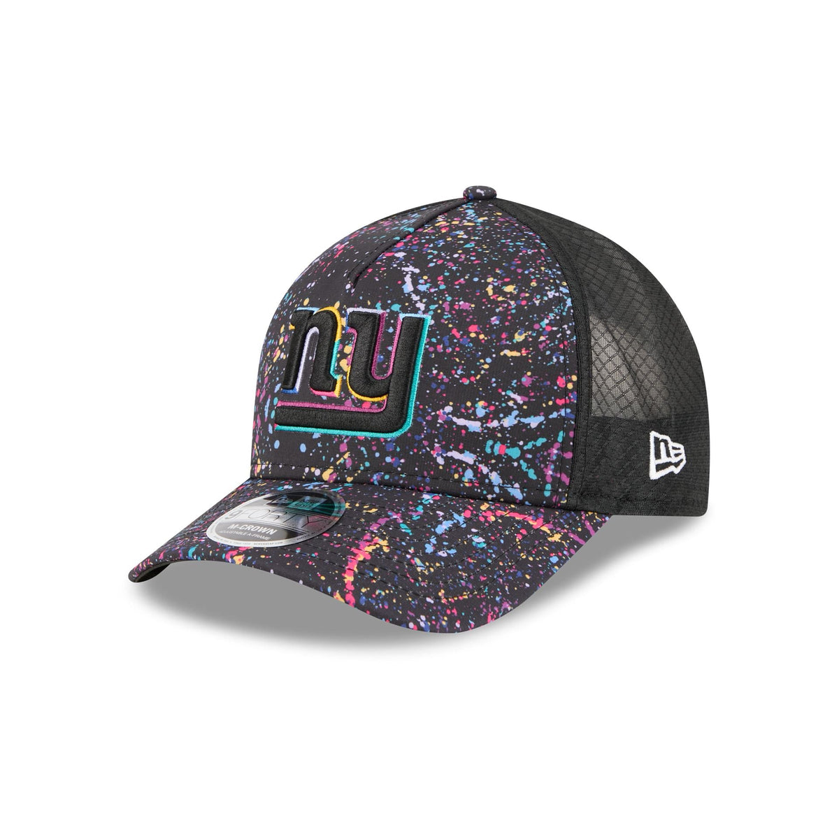 New York Giants 2025 Crucial Catch 9FORTY M-Crown A-Frame Trucker Hat