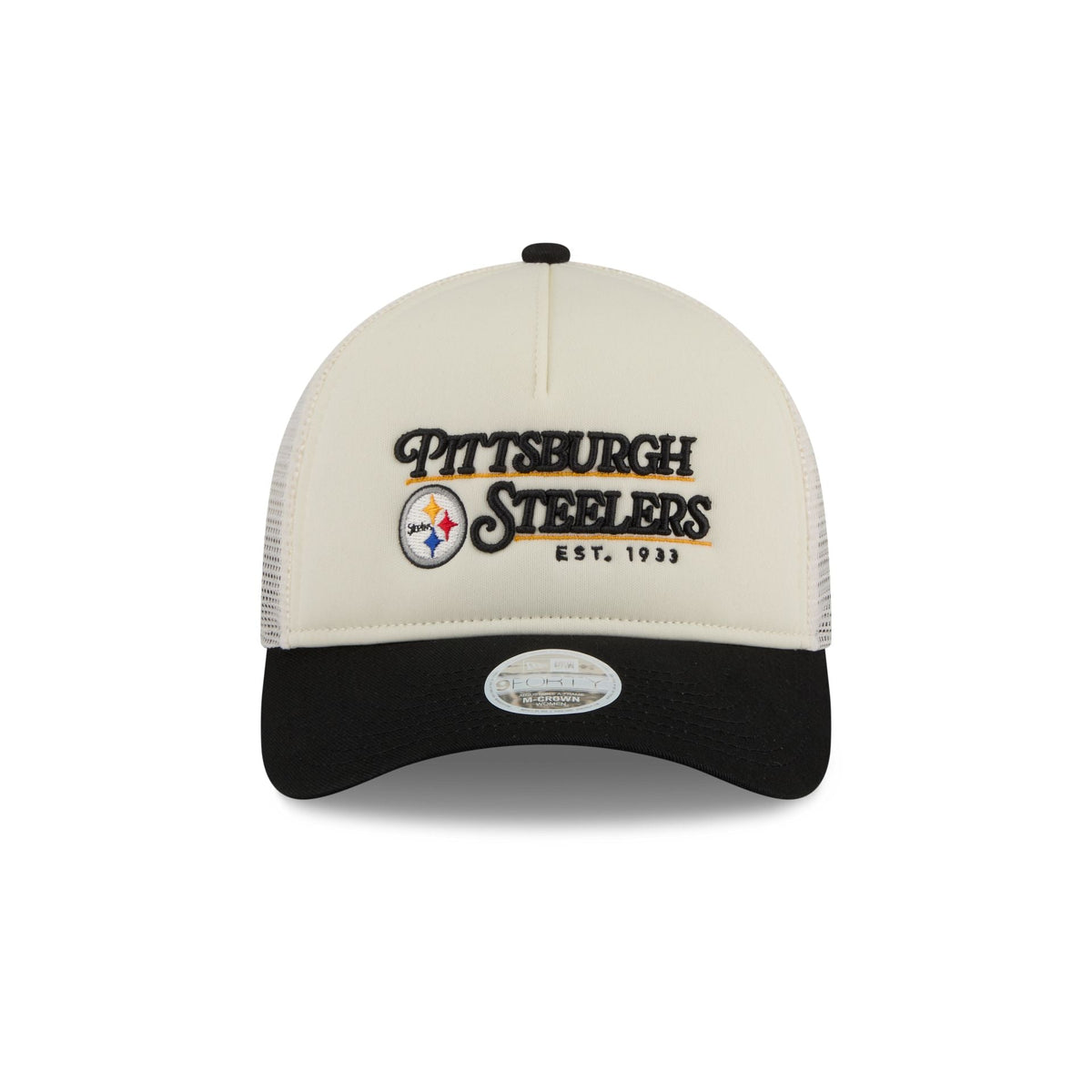 Pittsburgh Steelers Retro Chrome Women's White 9FORTY M-Crown A-Frame Trucker Hat