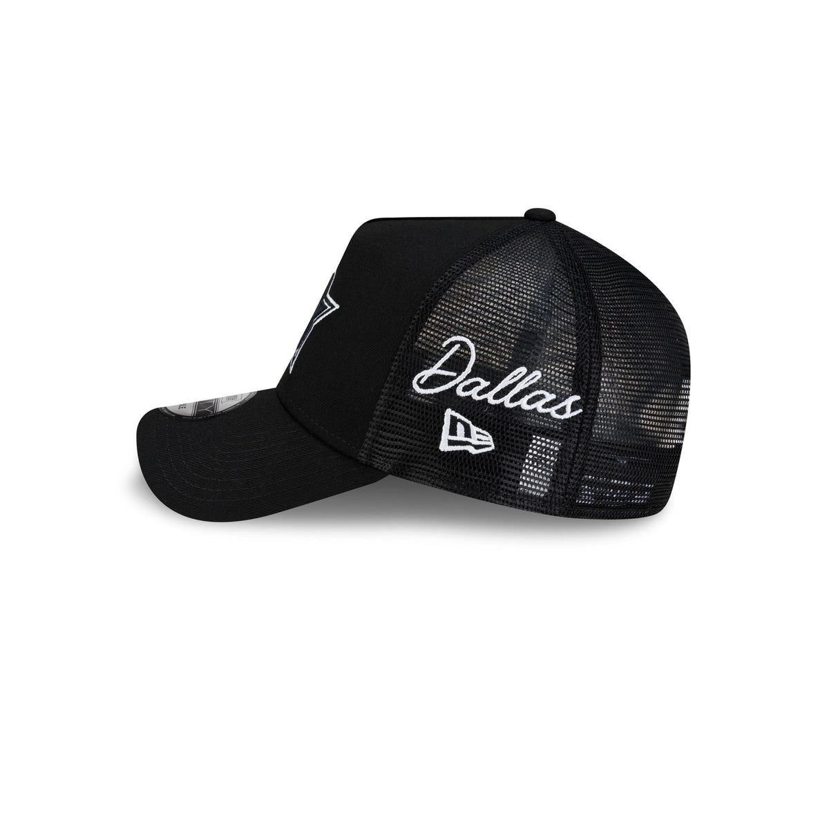Dallas Cowboys Side Script Black 9FORTY A-Frame Trucker Hat