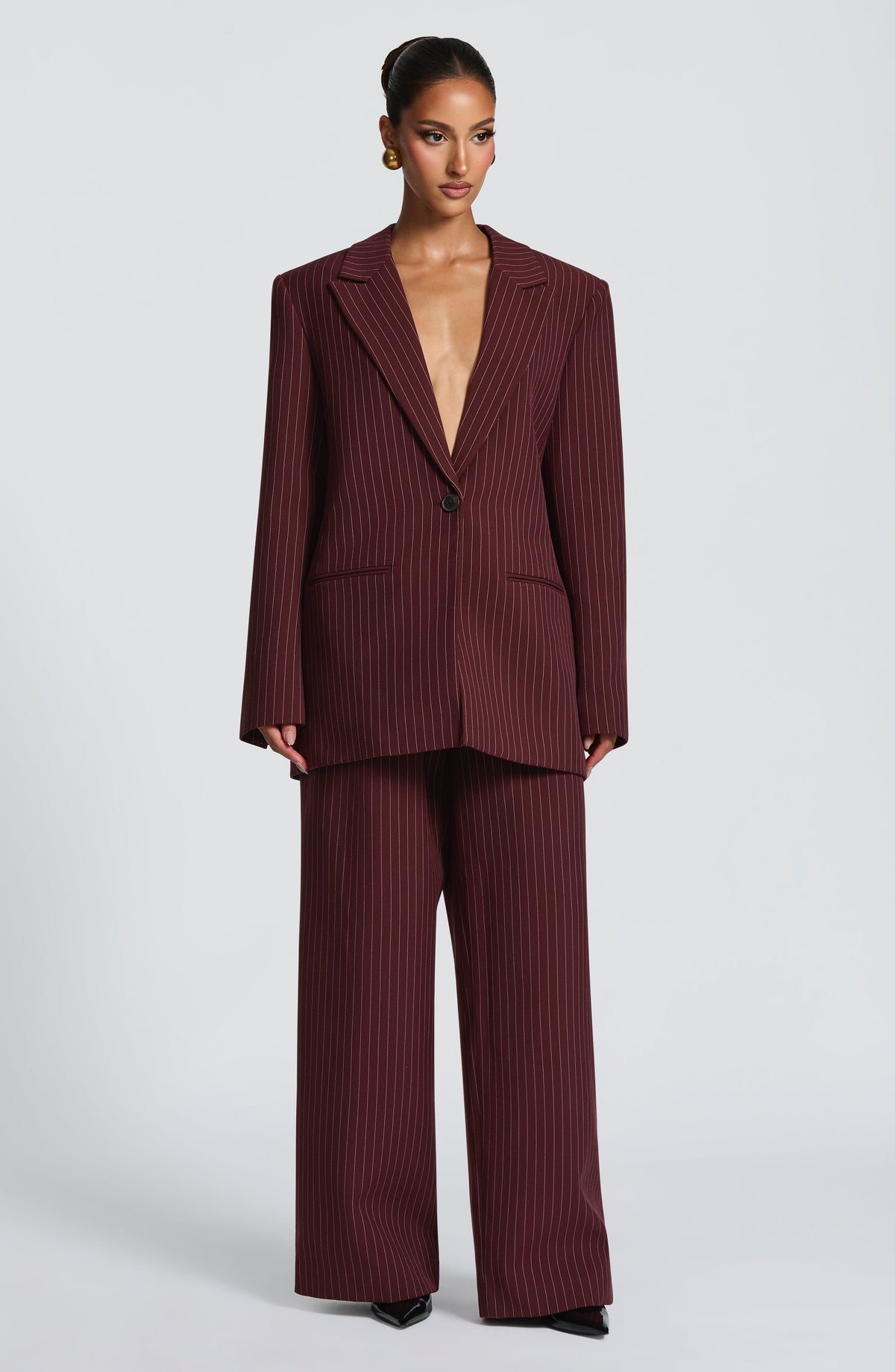 Reece Blazer - Burgundy Pinstripe